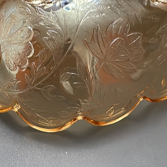 VINTAGE Amber Marigold Luster Carnival Glass Footed Oval Candy Dish iridescent - Picture 5 of 7